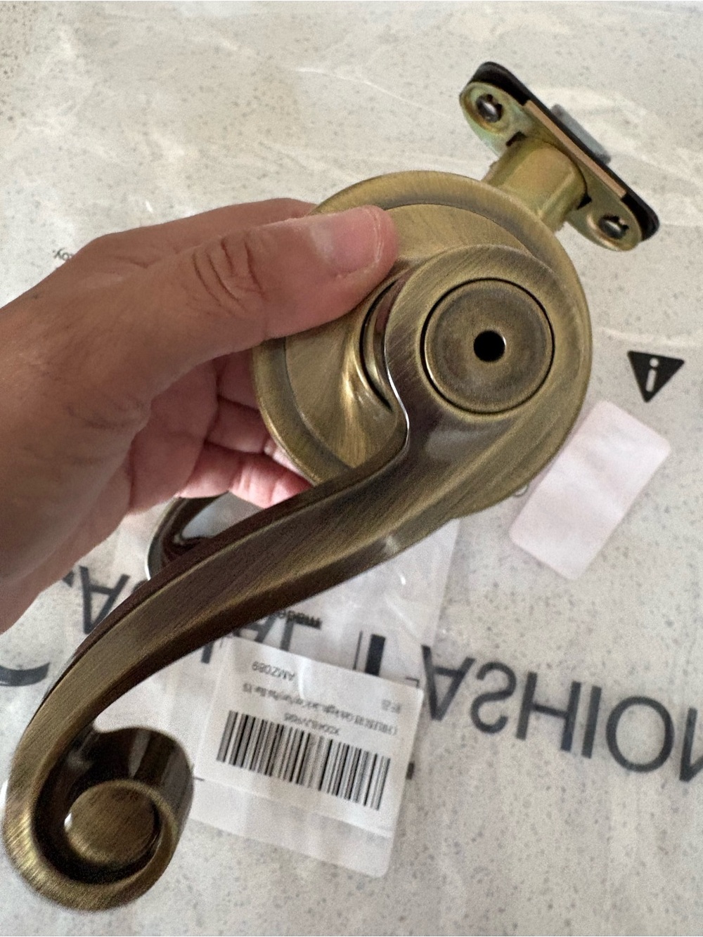 Antique Brass Scroll Door Lever - Curved Decorative Handle